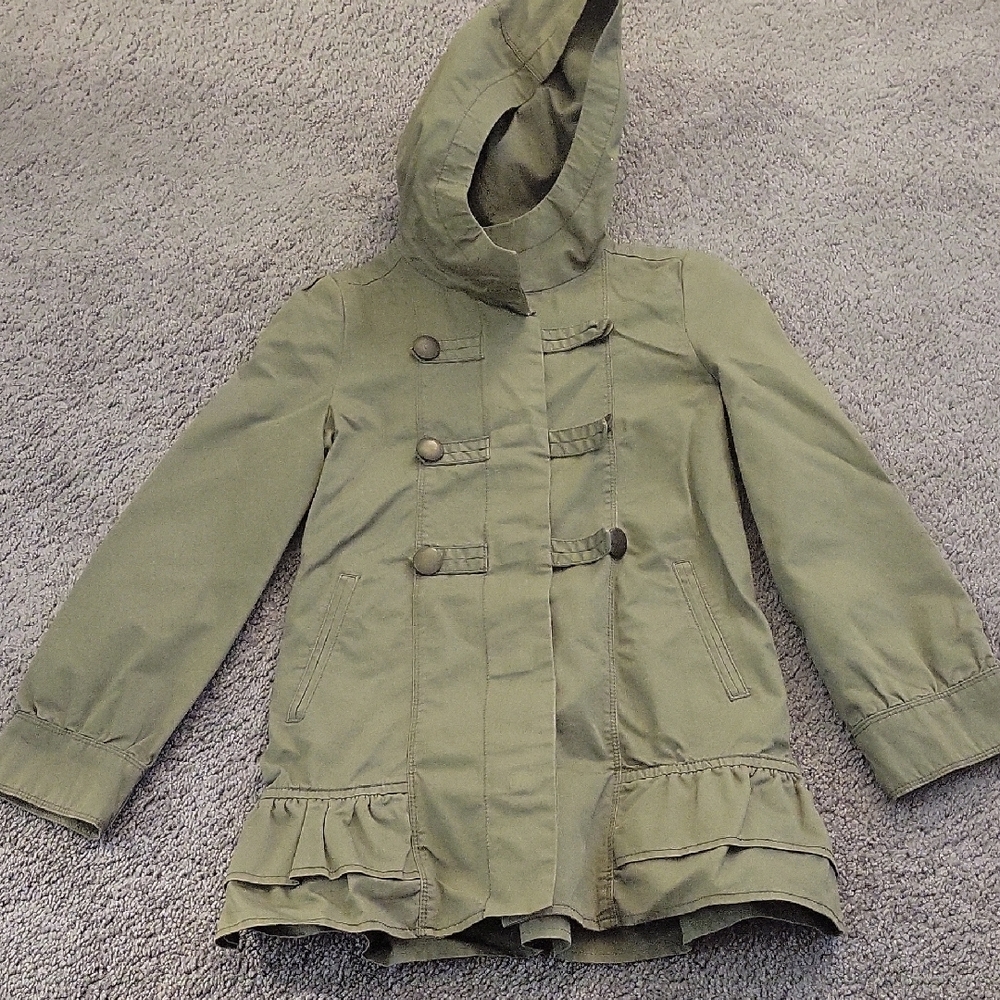 GAP Green Hooded Raincoat with Flared Hem